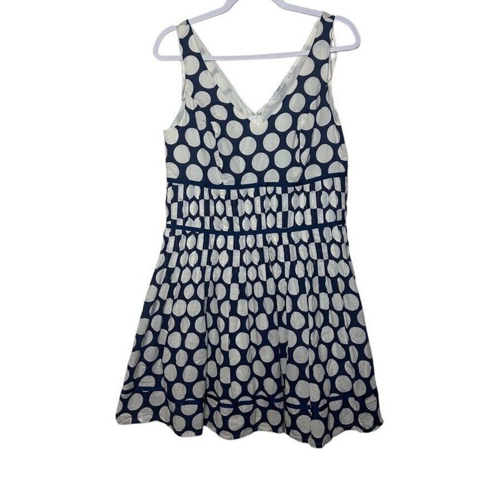 New Look Polka Dot A-Line Dress Women's 14 Blue White Pleated Lined 50's Style
